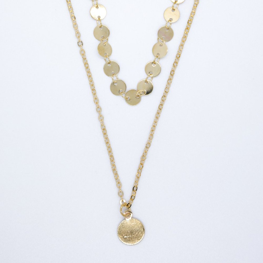 Double Layered Gold Coin Necklace - Picture 4 of 6